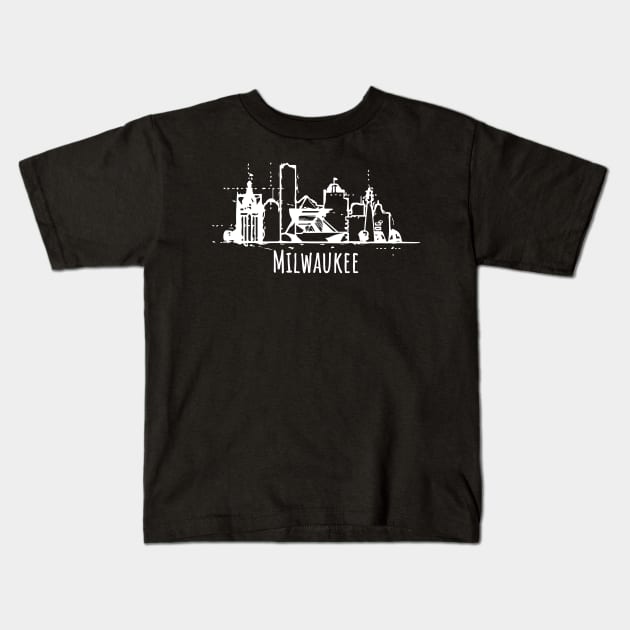 Milwaukee City Cartoon Skyline Wisconsin Home Kids T-Shirt by DimDom